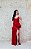 VESTIDO PAETÊ VERMELHO ALÇA FINA COM FENDA E BABADO - Imagem 1