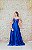 VESTIDO AZUL ROYAL CETIM DE SEDA ALÇA FINA COM BUSTO BORDADO E TULE DECOTE - Imagem 2