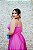 VESTIDO ROSA CHICLETE CETIM DE SEDA ALCINHA FINA DECOTE COM TULE - Imagem 4