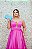 VESTIDO ROSA CHICLETE CETIM DE SEDA ALCINHA FINA DECOTE COM TULE - Imagem 2