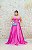 VESTIDO ROSA CHICLETE CETIM DE SEDA ALCINHA FINA DECOTE COM TULE - Imagem 1