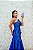 VESTIDO ZIBELINE AZUL ROYAL M RODARTE OMBRO ÚNICO ALCINHA FINA COM BUSTO BORDADO E DETALHE DA CINTURA - Imagem 4