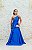 VESTIDO ZIBELINE AZUL ROYAL M RODARTE OMBRO ÚNICO ALCINHA FINA COM BUSTO BORDADO E DETALHE DA CINTURA - Imagem 2