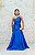 VESTIDO ZIBELINE AZUL ROYAL M RODARTE OMBRO ÚNICO ALCINHA FINA COM BUSTO BORDADO E DETALHE DA CINTURA - Imagem 1