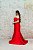 VESTIDO FLECHE DOR VERMELHO ZIBELINE SERIA OMBRO A OMBRO CINTURA DETALHE DRAPEADO DECOTE EM TULE - Imagem 2