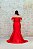 VESTIDO FLECHE DOR VERMELHO ZIBELINE SERIA OMBRO A OMBRO CINTURA DETALHE DRAPEADO DECOTE EM TULE - Imagem 3