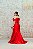 VESTIDO FLECHE DOR VERMELHO ZIBELINE SERIA OMBRO A OMBRO CINTURA DETALHE DRAPEADO DECOTE EM TULE - Imagem 4