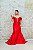 VESTIDO FLECHE DOR VERMELHO ZIBELINE SERIA OMBRO A OMBRO CINTURA DETALHE DRAPEADO DECOTE EM TULE - Imagem 1