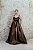 VESTIDO DOURADO JACQUARD METALIZADO PRINCESA COM DETALHE PRETO NA ALÇA - Imagem 1
