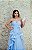 VESTIDO TOMARA QUE CAIA EM TULE AZUL BEBÊ  BUSTO DRAPEADO SAIA COM APLICAÇÃO DE FLORES - Imagem 4