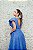 VESTIDO AZUL CLASSIC BLUE TECIDO BROCADO ESTAMPA FLORES MANGA BABADO - Imagem 3