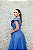 VESTIDO AZUL CLASSIC BLUE TECIDO BROCADO ESTAMPA FLORES MANGA BABADO - Imagem 2