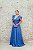 VESTIDO AZUL CLASSIC BLUE TECIDO BROCADO ESTAMPA FLORES MANGA BABADO - Imagem 4