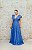 VESTIDO AZUL CLASSIC BLUE TECIDO BROCADO ESTAMPA FLORES MANGA BABADO - Imagem 1