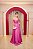 VESTIDO FATIMA SCOFIELD PRINCESA ROSA CHICLETE CETIM DE SEDA DECOTE CORAÇÃO COM DOIS LAÇO NA CINTURA - Imagem 1