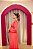 VESTIDO CORAL MANGA LONGA COM TULE LATERAL E BORDADOS - Imagem 4