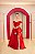 VESTIDO VERMELHO OMBRO A OMBRO DRAPEADO E SAIA COM FOLHO EM ZIBELINE - Imagem 1