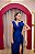 VESTIDO TAFETA AZUL ROYAL REGATA CORTE RETO LARGA COM DETALHE DRAPEADO CINTURA E MEIA PONTA LAÇO - Imagem 3