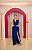 VESTIDO TAFETA AZUL ROYAL REGATA CORTE RETO LARGA COM DETALHE DRAPEADO CINTURA E MEIA PONTA LAÇO - Imagem 1