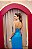 VESTIDO TOMARA QUE CAIA AZUL CELESTE CETIM DE SEDA GLOSS FRENTE DRAPEADA - Imagem 3