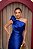 VESTIDO AZUL ROYAL OMBRO ÚNICO BUSTO DRAPEADO FLOR REMOVÍVEL CORTE RETO - Imagem 4