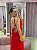 VESTIDO VERMELHO MUSSELINE BUSTO DRAPEADO ALCINHA COM FLORES PENDURADAS - Imagem 1
