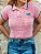 Blusa Cropped Crochê Rosa Feminina - Imagem 3