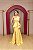 VESTIDO TOMARA QUE CAIA AMARELO MANTEIGA EM CREPE COM DETALHE EM CETIM DE SEDA - Imagem 1