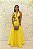 VESTIDO PRINCESA AMARELO COM BORDADO AZUL MARINHO - Imagem 1