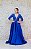 VESTIDO AZUL ROYAL PRINCESA DE MANGAS COMPRIDAS BORDADAS E FENDA - Imagem 1