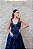 VESTIDO AZUL MARINHO PRINCESA COM BUSTO BORDADO E SAIA BROCADA - Imagem 2