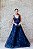 VESTIDO AZUL MARINHO PRINCESA COM BUSTO BORDADO E SAIA BROCADA - Imagem 1