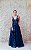 VESTIDO AZUL MARINHO PRINCESA COM BUSTO BORDADO E SAIA BROCADA - Imagem 4