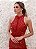 VESTIDO VERMELHO TODO EM PEDRARIA COM CINTO LATERAL E GOLA ALTA - Imagem 7
