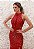 VESTIDO VERMELHO TODO EM PEDRARIA COM CINTO LATERAL E GOLA ALTA - Imagem 4