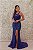 VESTIDO AZUL ROYAL EM PEDRARIA COM FENDA E GOLA ALTA - Imagem 2