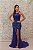 VESTIDO AZUL ROYAL EM PEDRARIA COM FENDA E GOLA ALTA - Imagem 1