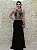 VESTIDO LONGO PRETO SEREIA COM BORDADO DOURADO E AZUL - Imagem 1