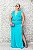 VESTIDO AZUL TIFFANY COM MANGAS VAZADAS E APLICAÇÃO NA CINTURA - Imagem 1