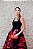 VESTIDO BUSTO PRETO E SAIA ESTAMPADA COM FOLHAS VERMELHAS - Imagem 3