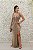 VESTIDO NY NUDE E DOURADO COM FENDA E DECOTE - Imagem 1