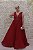 VESTIDO VERMELHO MARSALA BUSTO BORDADO SAIA GODE FENDA - Imagem 1