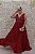 VESTIDO VERMELHO MARSALA BUSTO BORDADO SAIA GODE FENDA - Imagem 5