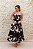 VESTIDO MIDI PRETO E BRANCO FLORAL MARRÔ - Imagem 1
