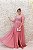 VESTIDO ROSA CHÁ MANGAS COMPRIDAS COM BUSTO TODO BORDADO E SAIA FLUIDA FENDA - Imagem 5