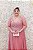 VESTIDO ROSA CHÁ MANGAS COMPRIDAS COM BUSTO TODO BORDADO E SAIA FLUIDA FENDA - Imagem 7