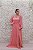 VESTIDO DECOTE RETO SALMÃO CORAL COM MANGAS COMPRIDAS FENDA FLUIDO - Imagem 1
