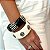 BRACELETE RESINA OFF WHITE GROSSO TAXINHAS PRATEADAS - Imagem 2