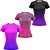 Kit 3 Camisetas Fitness Feminina - Rosa Azul - Joy - Preto Roxo - Imagem 1