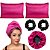 Kit antifrizz touca de cetim pink e pink  toalha micro pink 02 fronhas preta 02 xuxinhas - Imagem 1